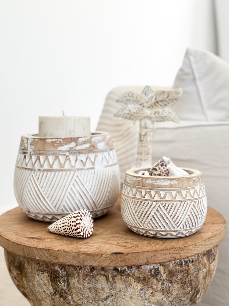 Natural Sumba Whitewash Bowls | Stripes