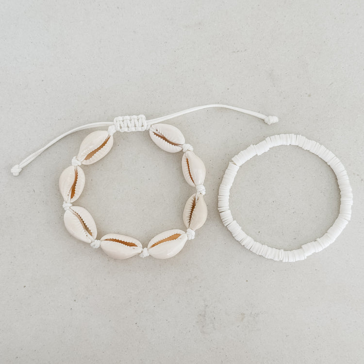 Cowrie & White Anklet/Bracelet Set | Willow & the Waves Collection