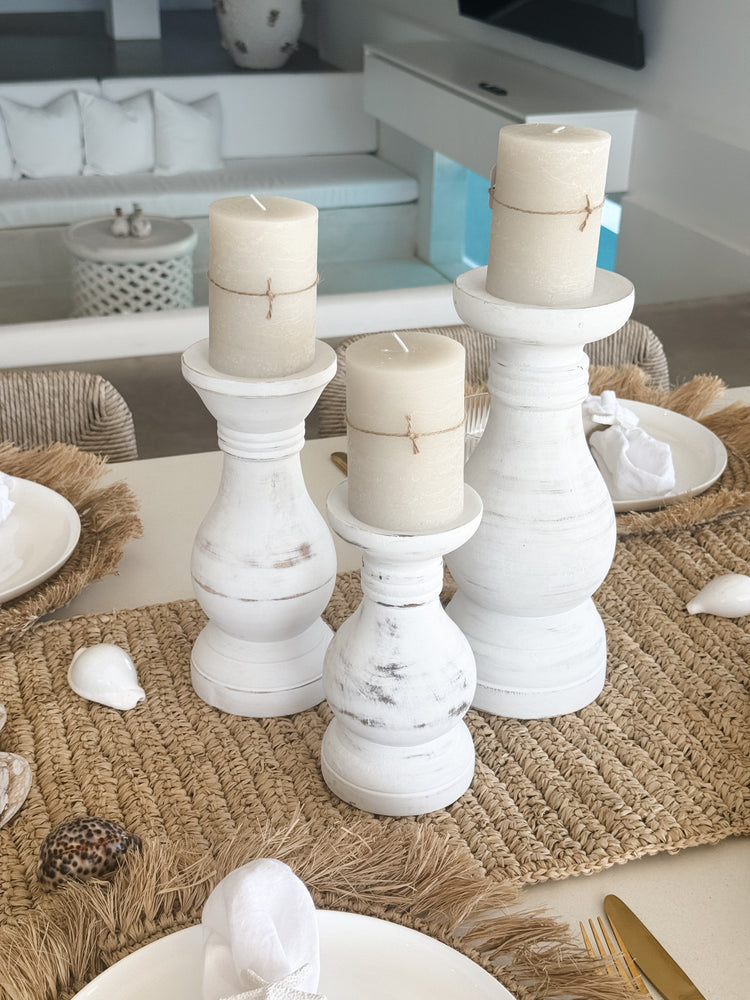 Boho Candle Holders | White | Set of 3