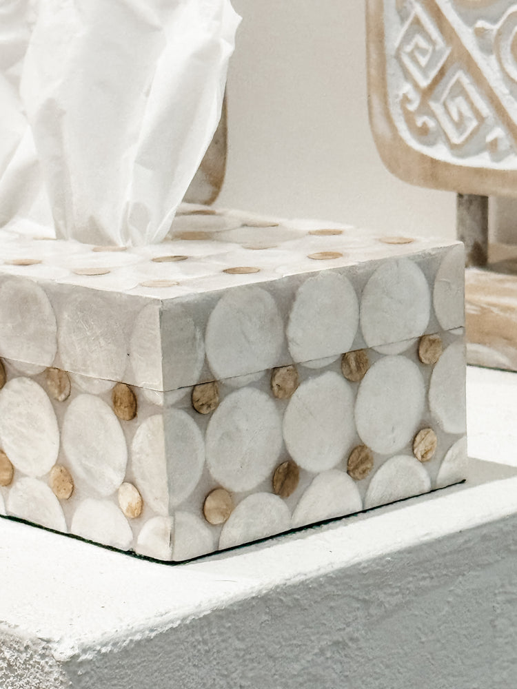 Capiz Circles Tissue Box | White