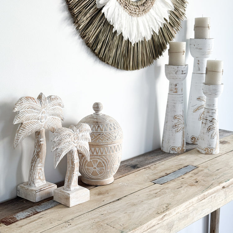 Coastal Palm Candle Holders | White | Set of 3