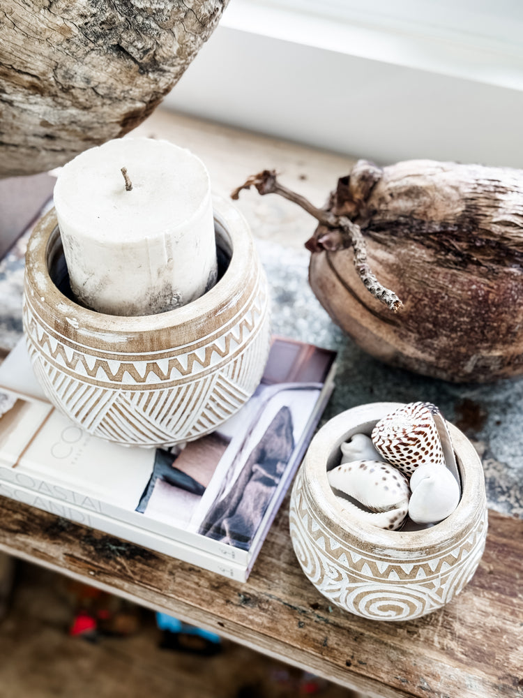 Natural Sumba Whitewash Bowls | Stripes