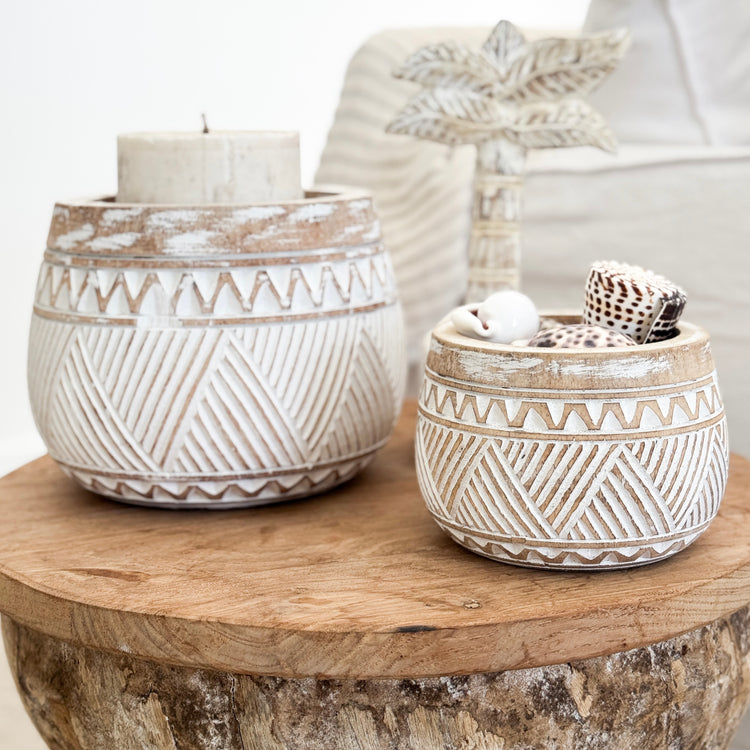 Natural Sumba Whitewash Bowls | Stripes