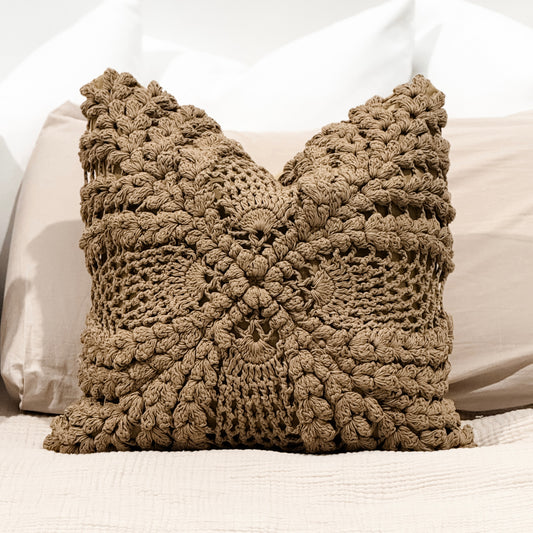 Maria Crochet Cushion Cover | Brown | 50x50cm Preorder