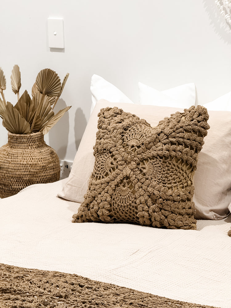 Maria Crochet Cushion Cover | Brown | 50x50cm Preorder