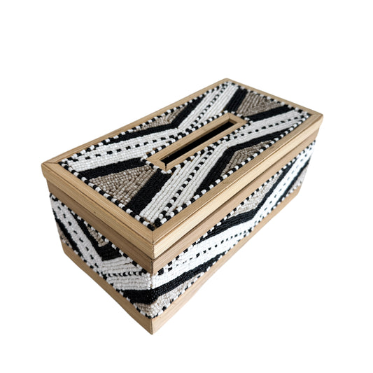 Coastal Luxe Beaded Tissue Box | White, Natural & Black