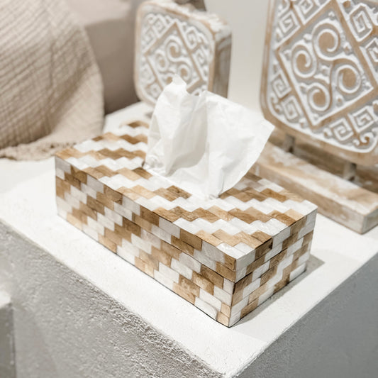 Capiz Mosaic Tissue Box | White & Natural