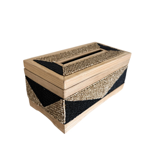 Coastal Luxe Beaded Tissue Box | Natural & Black