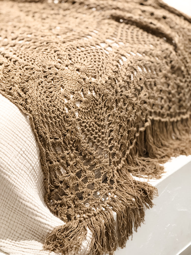 Maria Crochet Throw Bed Runner | Brown | Preorder