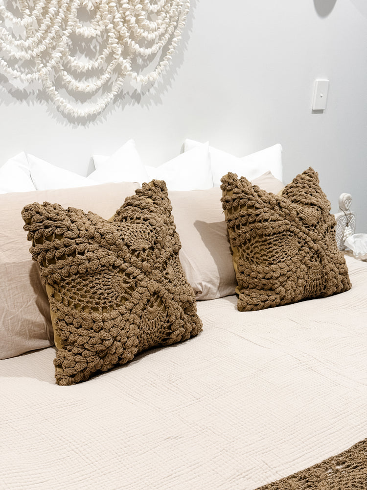 Maria Crochet Cushion Cover | Brown | 50x50cm Preorder