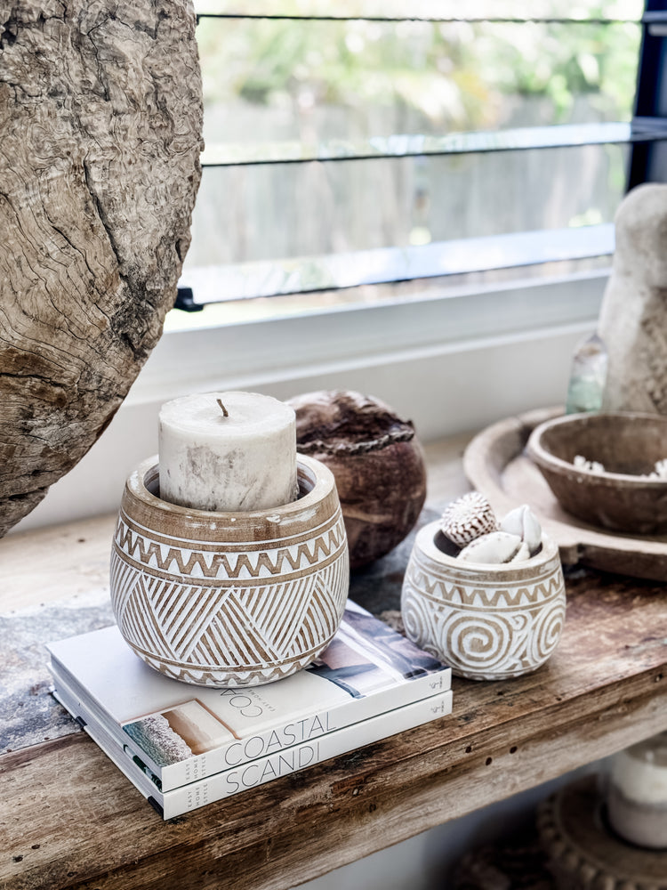 Natural Sumba Whitewash Bowls | Stripes