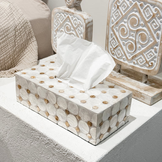 Capiz Circles Tissue Box | White