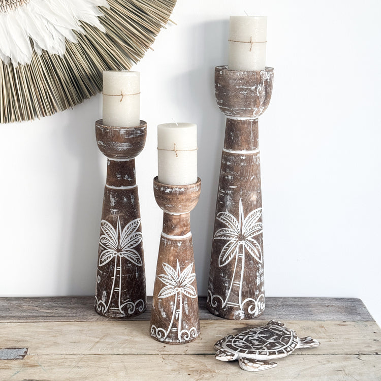 Coastal Palm Candle Holders | Brown | Set of 3