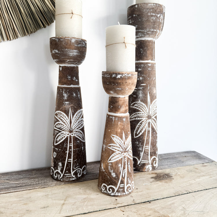 Coastal Palm Candle Holders | Brown | Set of 3