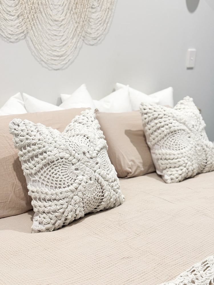 Maria Crochet Cushion Cover | White | 50x50cm Preorder