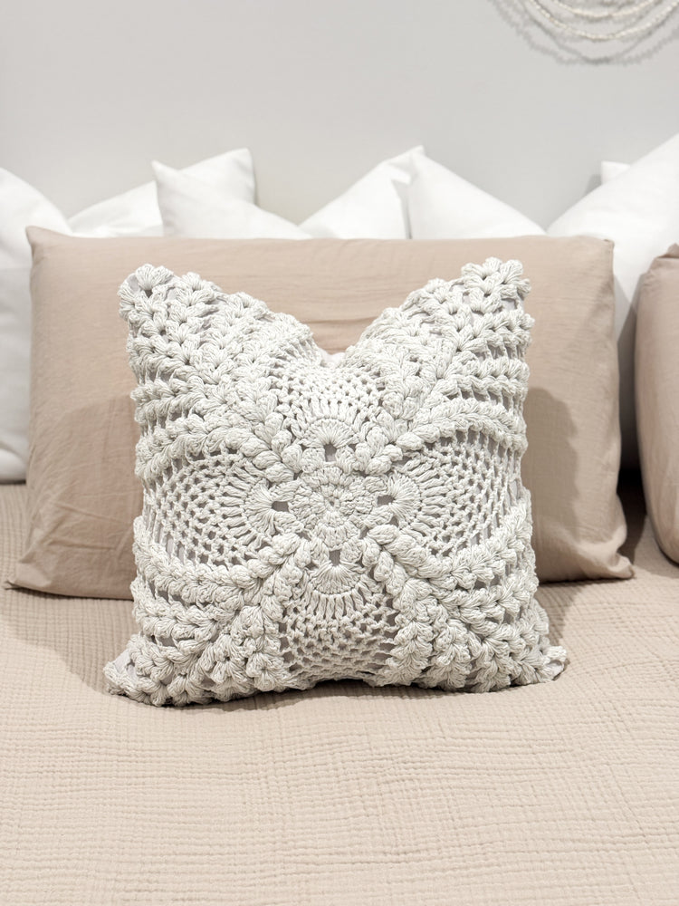 Maria Crochet Cushion Cover | White | 50x50cm Preorder