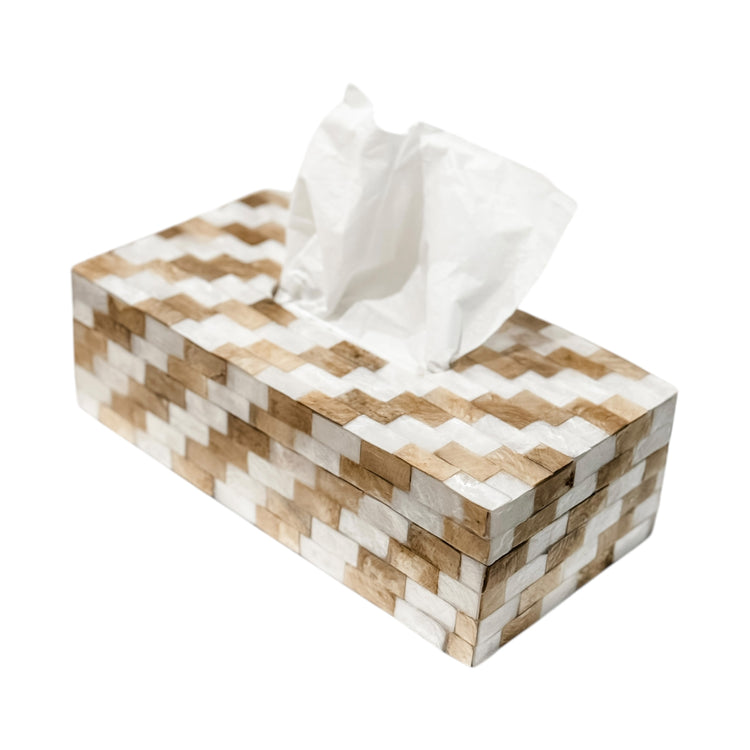 Capiz Mosaic Tissue Box | White & Natural