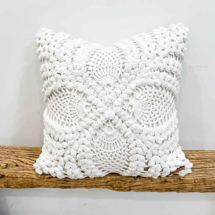 Maria Crochet Cushion Cover | White | 50x50cm Preorder