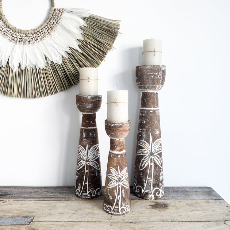 Coastal Palm Candle Holders | Brown | Set of 3