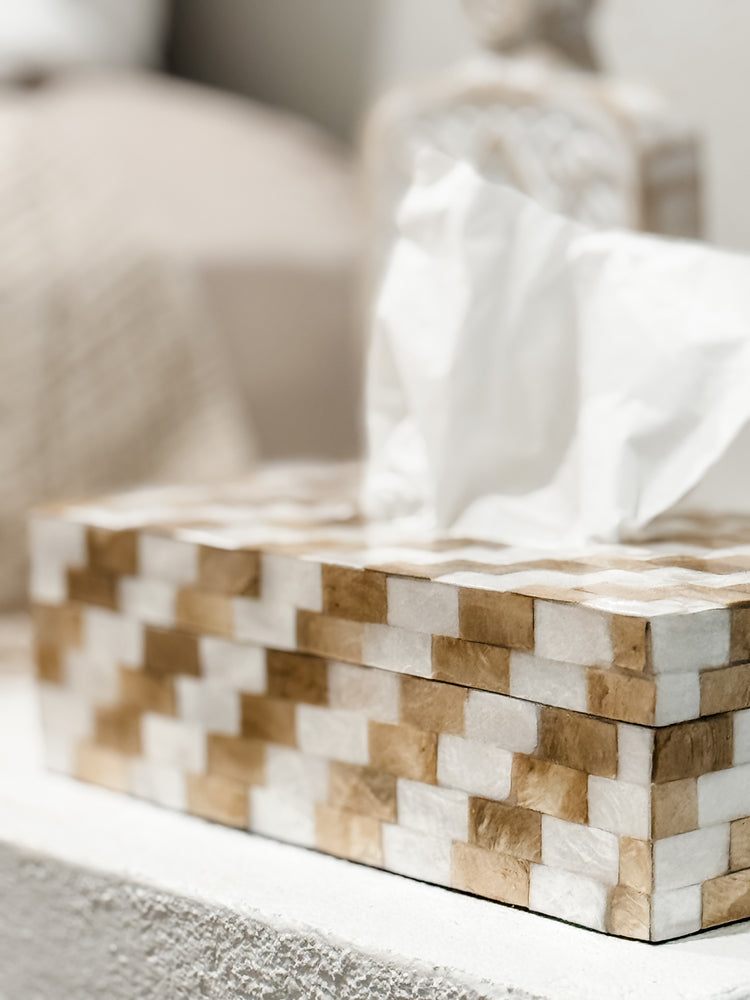 Capiz Mosaic Tissue Box | White & Natural