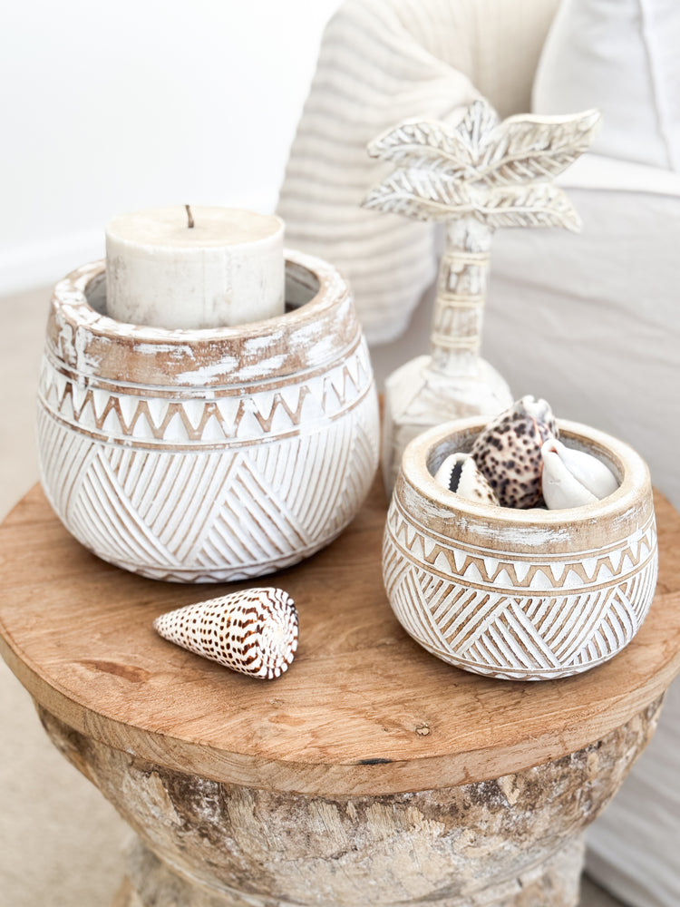 Natural Sumba Whitewash Bowls | Stripes