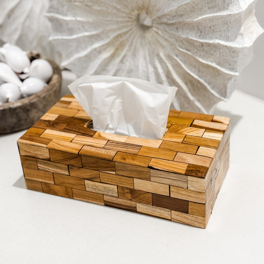 Wood Mosaic Tissue Box