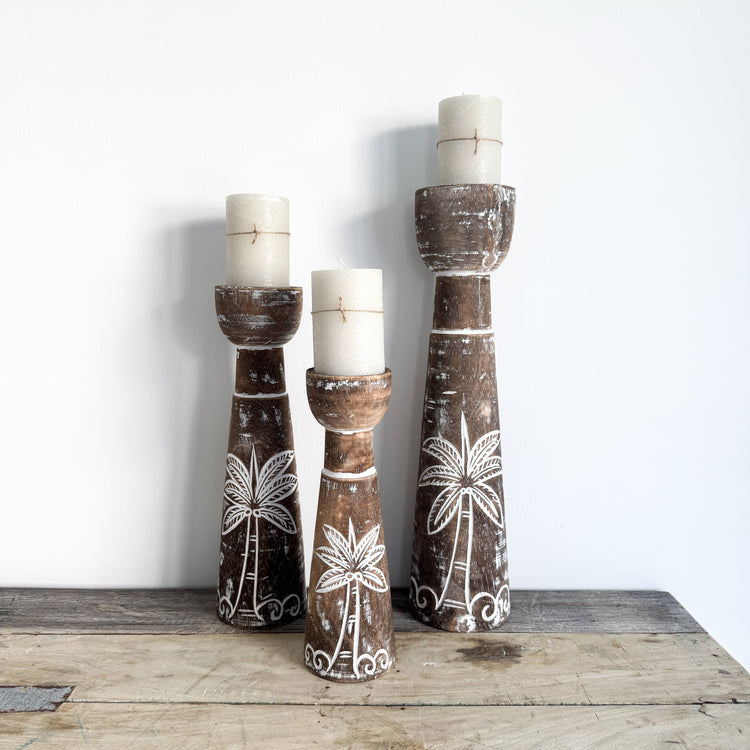 Coastal Palm Candle Holders | Brown | Set of 3