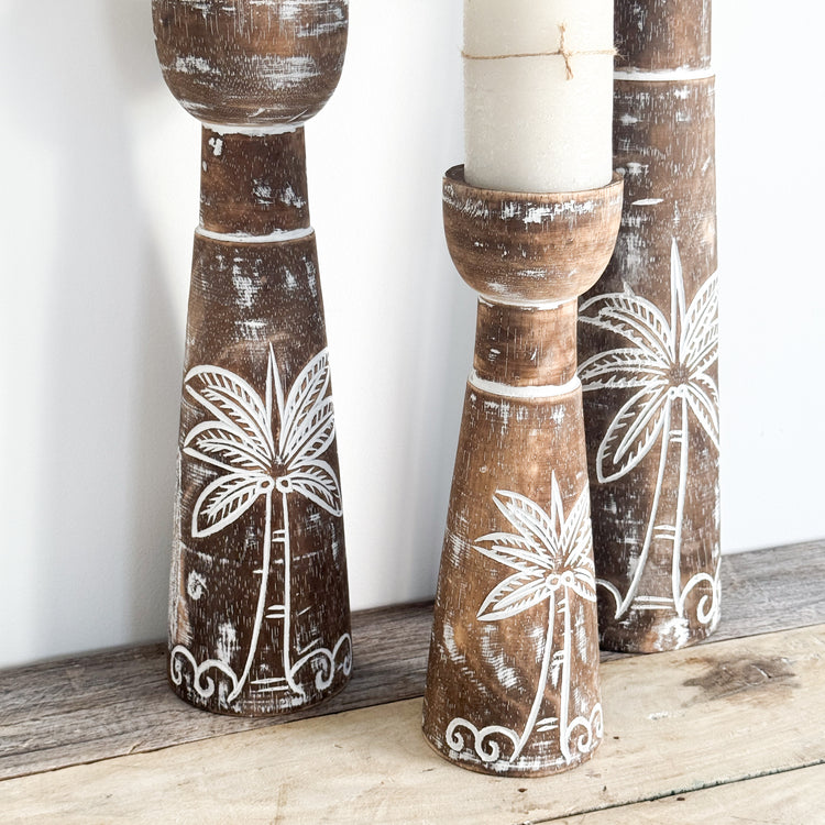 Coastal Palm Candle Holders | Brown | Set of 3