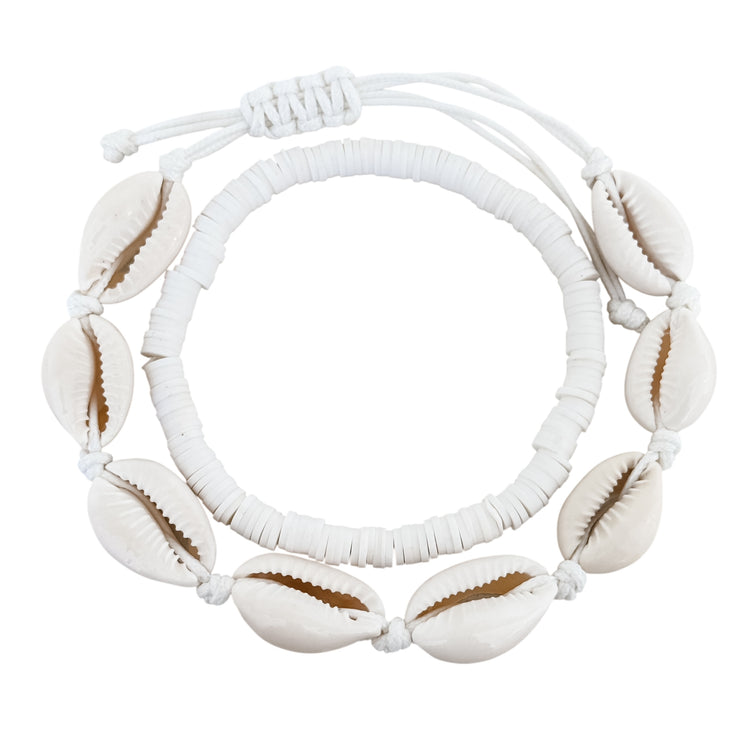 Cowrie & White Anklet/Bracelet Set | Willow & the Waves Collection