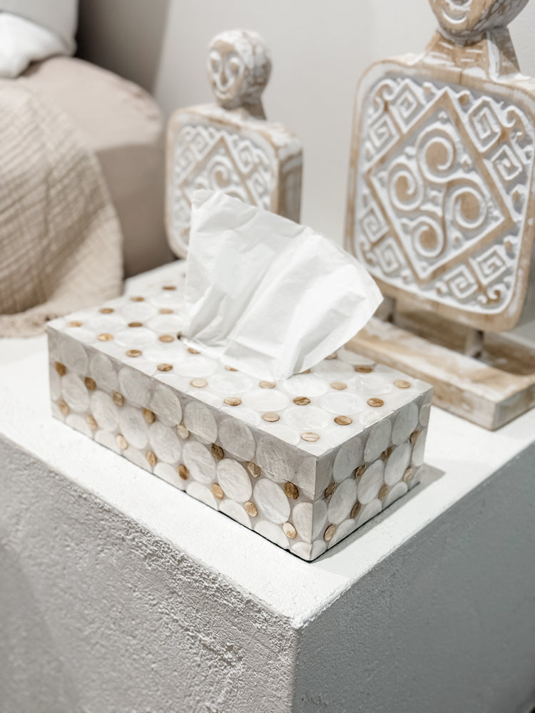 Capiz Circles Tissue Box | White