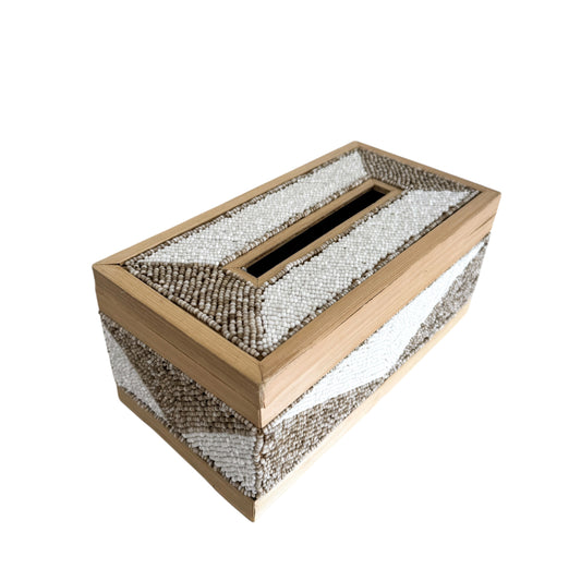 Coastal Luxe Beaded Tissue Box | White & Natural