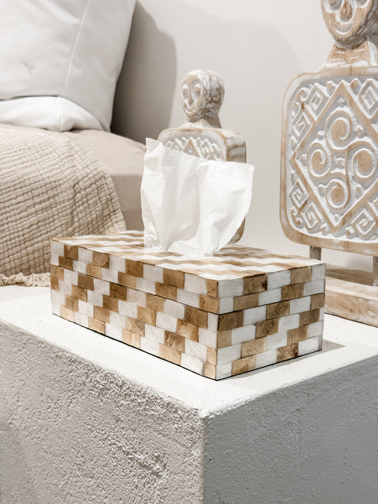 Capiz Mosaic Tissue Box | White & Natural