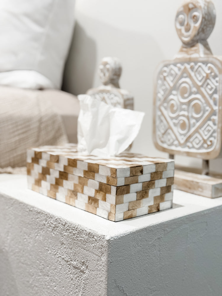 Capiz Mosaic Tissue Box | White & Natural