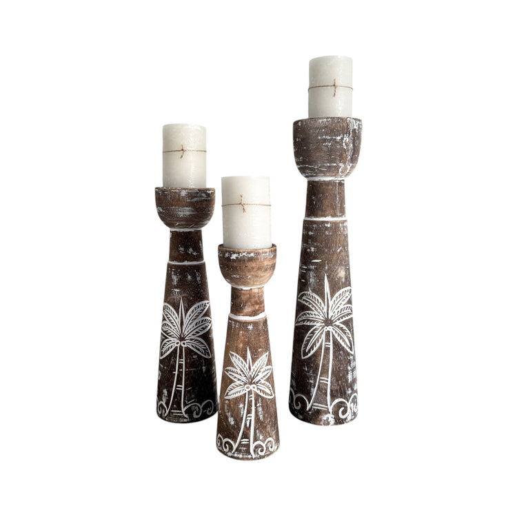 Coastal Palm Candle Holders | Brown | Set of 3