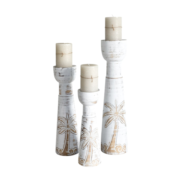 Coastal Palm Candle Holders | White | Set of 3