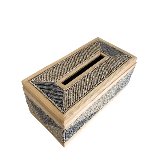 Coastal Luxe Beaded Tissue Box | Natural & Silver