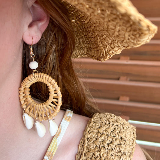 Rattan & Cowrie Shell Earrings | Natural | Willow & the Waves