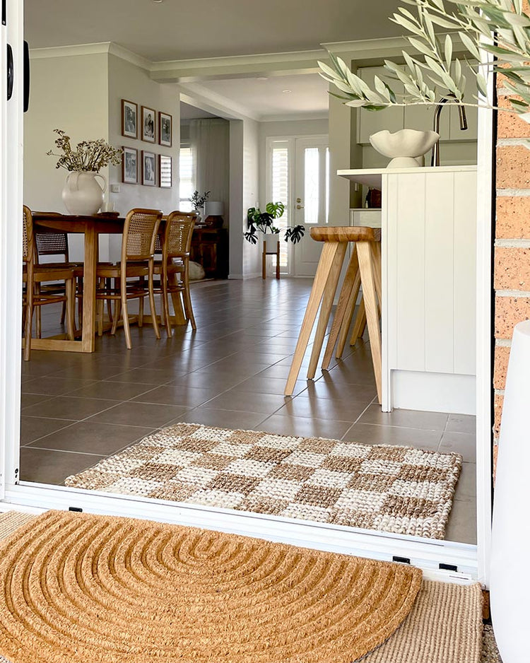 Natural White Check Jute Mat