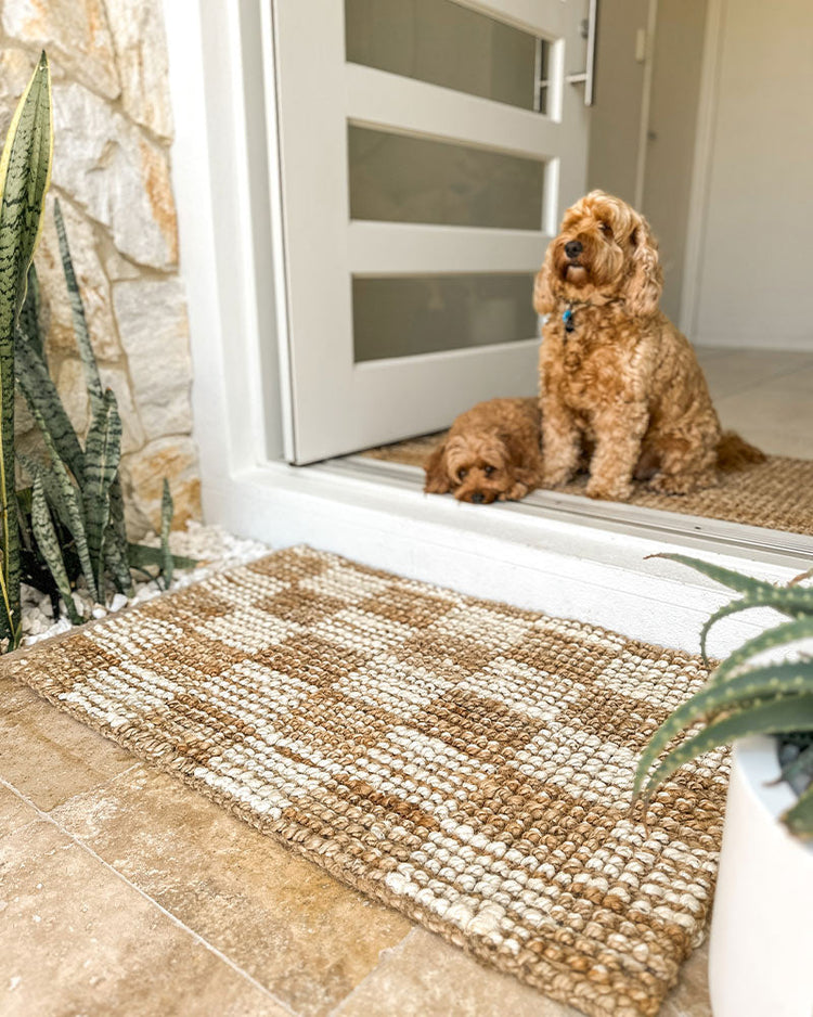 Natural White Check Jute Mat