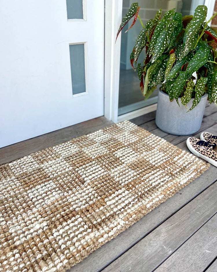 Natural White Check Jute Mat