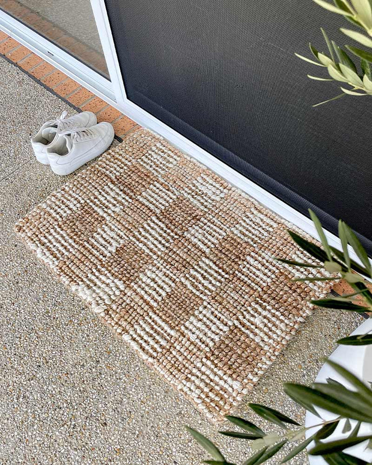 Natural White Check Jute Mat