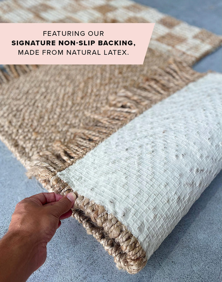 Natural White Check Jute Mat