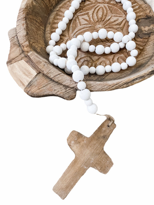 Beaded Cross Garland | White Bead